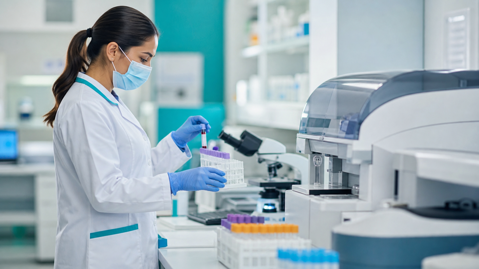 Profesional preparando muestras de laboratorio clinico